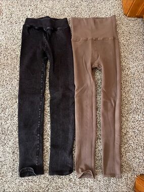Free people happiness runs Ribbed High-Waist Leggings - Black and Brown